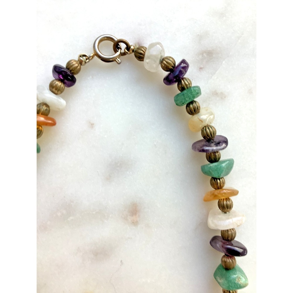 Vintage Beggars Bead Necklace Polished Multicolor Natural Stones  - 18 Inch - Picture 5 of 8